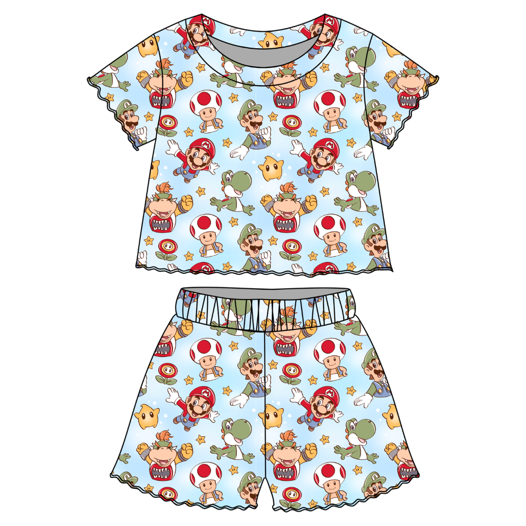 Dino Might - Orchid Ruffle Short Sleeve Short Set Bamboo - PRE ORDER