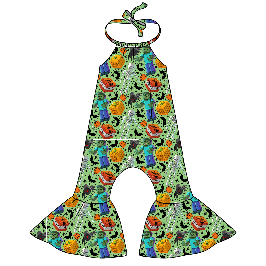 Pixel Pumpkin Patch - Stardust Bellbottom Halter Romper Knit - PRE ORDER