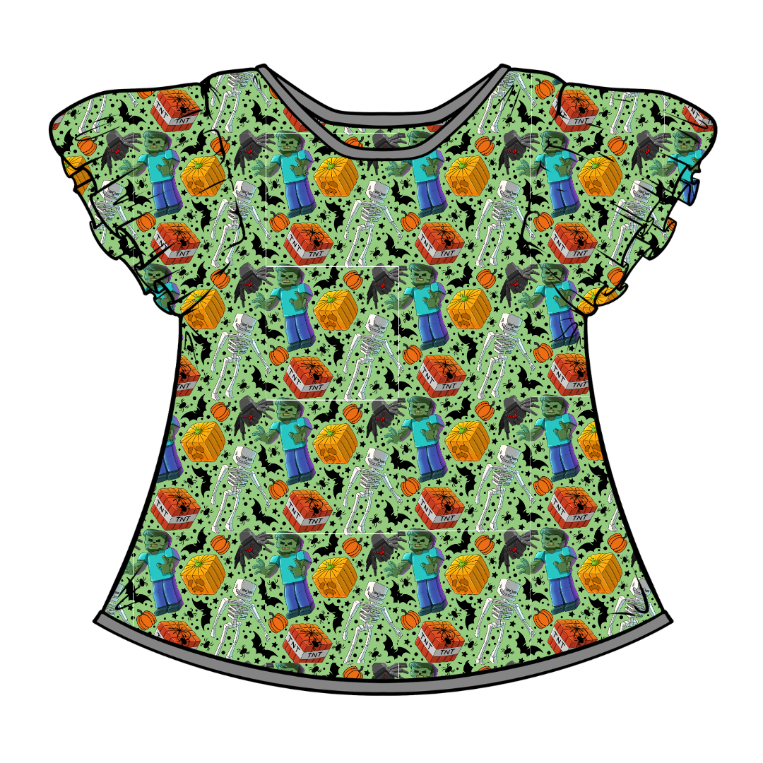 Pixel Pumpkin Patch Moon Short Sleeve Flutter Bamboo Shirt - PRE ORDER