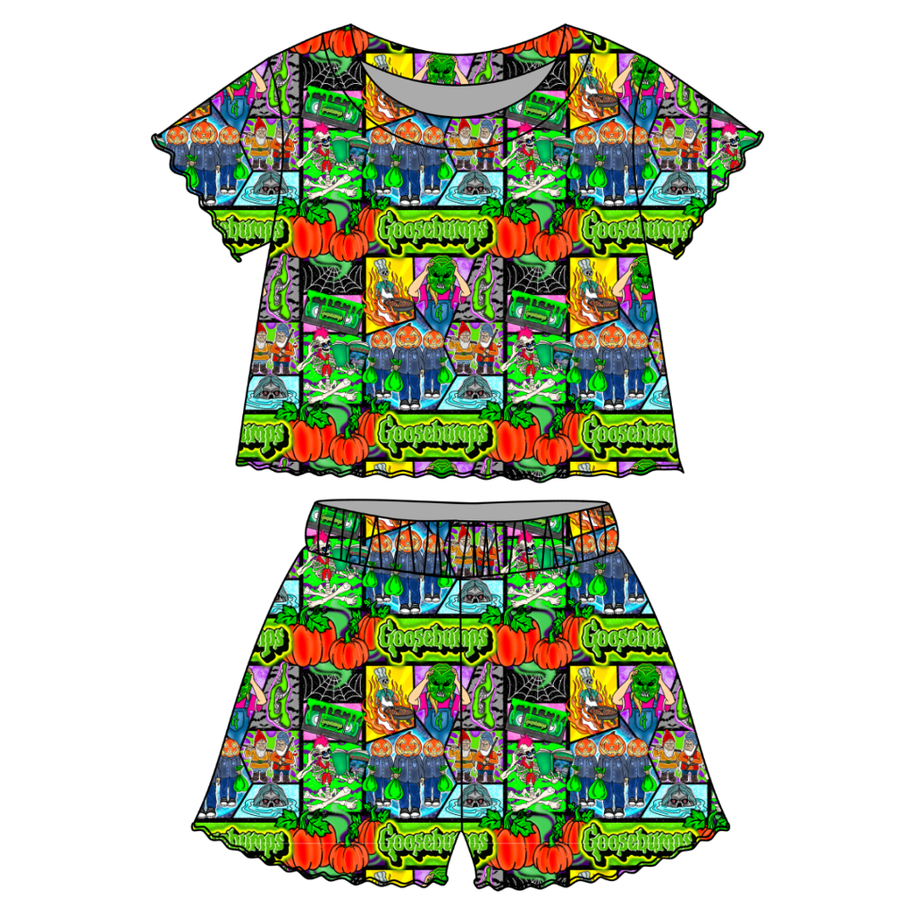 Bedtime Spooks - Orchid Ruffle Short Sleeve Short Set Bamboo - PRE ORDER