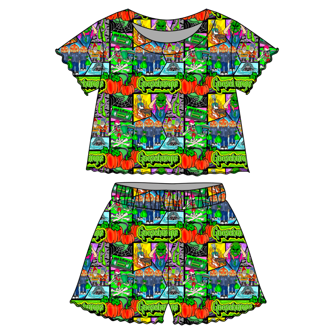 Bedtime Spooks - Orchid Ruffle Short Sleeve Short Set Bamboo - PRE ORDER