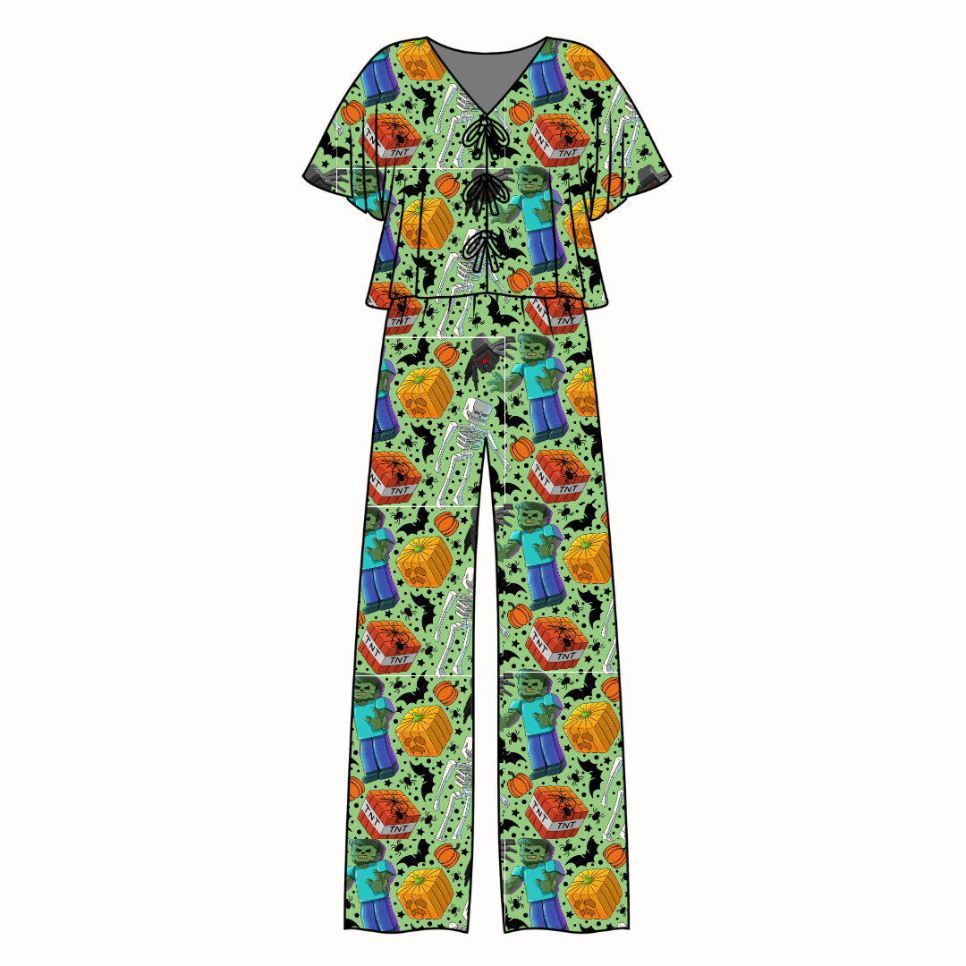 Pixel Pumpkin Patch - Lollipop Women's Front Tie Set Bamboo - Pre Order