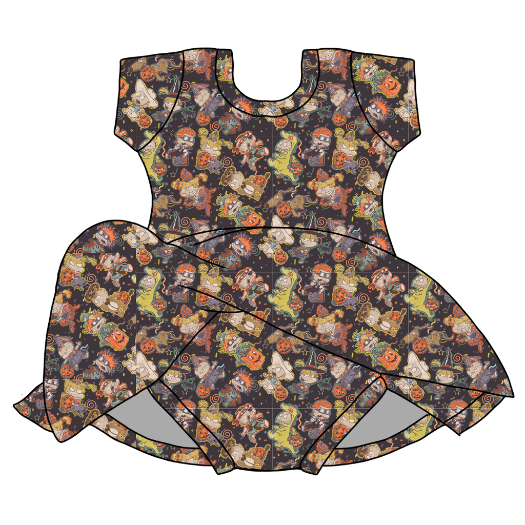 Midnight Mischief - Chic Short sleeve Skirted Leotard Knit - PRE ORDER