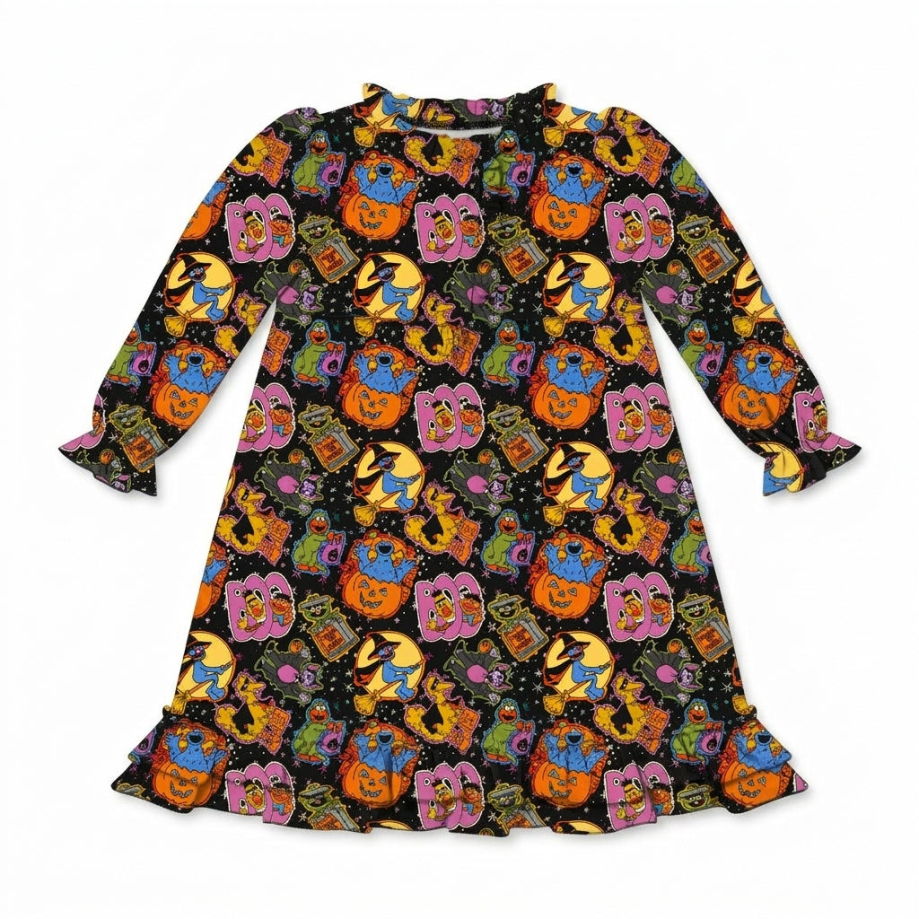 Trick Or Treat Street Emerald Bamboo Long Sleeve Lounge Dress - PRE ORDER